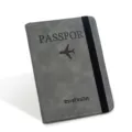 Μινιμαλιστική γκρίζα θήκη διαβατηρίου RFID από δέρμα PU με ανάγλυφο αεροπλάνο και λάστιχο - Γκρι (H001)