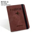 Elegant brown PU leather RFID blocking passport holder travel wallet with elastic closure - Brown (H001)