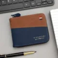 Elegante portafoglio da uomo con cerniera e design color-block blu e marrone - Blu (527-17A)