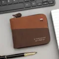 Portafoglio corto da uomo bicolore marrone con cerniera e stampa del logo - Caffè Scuro (527-17A)