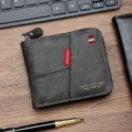 Portafoglio corto vintage da uomo in pelle cerata con cerniera in grigio scuro - Nero (D5541)