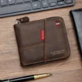 Portafoglio corto vintage da uomo in pelle oliata con cerniera e design patchwork marrone - Caffè Scuro (D5541)