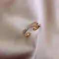 Elegant minimalist gold-plated cross adjustable ring with sparkling zircon inlay for women - Cross Layered Style (J0005) / Adjustable Open