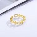 Dainty gold-plated adjustable open ring with a textured cross and chain-link pattern design - Oval Cross Texture Style (J0013) / Adjustable Open