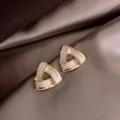 Elegant minimalist triangular stud earrings with gold plating and cream enamel inlay - Geometric Triangle Style (E0095)