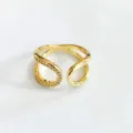 Elegant gold-colored open ring featuring sparkling cubic zirconia stones in a minimalist style - Irregular Interlaced Pave Rhinestone Style (J0049) / Adjustable Open / Gold