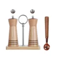 Set di macinapepe e macinasale manuali in legno con base e cucchiaio dosatore - Set Doppio Macinino in Legno di Caucho