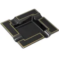 Detailed macro view of a large black square melamine cigar ashtray with gold line trim - 20*20*3.5CM / Gold Border (No LOGO)