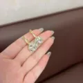 Elegant grey crystal ball drop earrings with gold-toned finish in Korean trendy style - Faceted Ball Style (E2555) / White