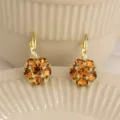 Dainty orange faceted crystal ball drop earrings with elegant gold-toned lever-backs - Faceted Ball Style (E2555) / Champagne