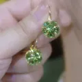 Elegant green crystal ball drop earrings with gold finish for women - Faceted Ball Style (E2555) / Light Green