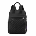 Black large capacity lightweight diaper backpack with quilted front pocket design - Black