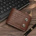 Vintage braune Leder Herren Geldbörse mit doppelten Magnetschnallen und Logo-Prägung - Hellbraun
