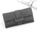 Elegant grey tri-fold long wallet for women featuring a minimalist buckle closure design - Grey (R911)