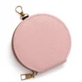Small round pink pebbled faux leather coin purse with gold zipper and lobster clasp - Pink