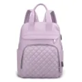 Elegant lavender quilted diaper backpack with large capacity and durable top handles - Purple
