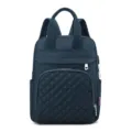 Large capacity navy blue quilted mommy backpack with insulated pockets and USB port - Dark Blue