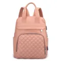 Elegant pink quilted diaper bag backpack with USB charging port and stroller straps. - Pink