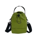 Green lightweight outdoor drawstring bucket bag with adjustable strap - Green