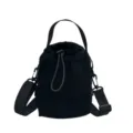 Small lightweight black outdoor bucket bag with drawstring closure and shoulder strap - Black