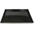 Detailed side view of a professional rectangular black glossy enamel baking tray for oven - 53*32.5*1CM