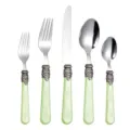 Detailansicht des fünfteiligen Vintage-Bestecksets mit marmorierten grünen Griffen - 5-teiliges Besteck-Set / 5-teiliges Set