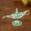Retro metal Aladdin magic lamp ornament, vintage green and silver wish lamp home decor. - Green/White