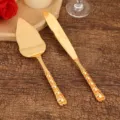 Elegante gouden Europese stijl taartschep en messenset met gedetailleerd fijn reliëf - Strik Stijl / Goud