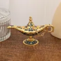 Vintage metal Aladdin magic lamp, exquisite European style wishing lamp ornament for home decor. - Gold & Dark Blue