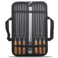 Stainless steel BBQ skewers set with wooden handle and storage bag for outdoor grilling. - 10 Pieces/Pack
