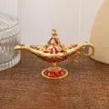 Retro metal Aladdin magic lamp ornament, exquisite red and gold embossed tabletop decor. - Gold Red