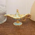 Vintage metal Aladdin lamp ornament, exquisite blue and gold embossed European style craft. - Gold Sky Blue
