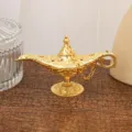Vintage golden metal Aladdin magic lamp ornament retro European style wishing light craft decor - Pure Gold