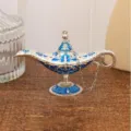Vintage metal Aladdin lamp miniature art craft blue silver wishing lamp table decor home - Silver Transparent Blue