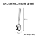 Cuillère ronde en acier inoxydable 316L, manche long 17cm, poids 41g pour dessert - Cuillère Ronde Acier 316L N°2