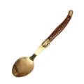 Elegante cucchiaio da tavola in acciaio oro con un manico in finto legno vintage. - Cucchiaio da Cena Singolo / Sacchetto OPP