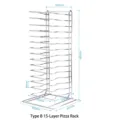 Professional 15-tier stainless steel pizza pan cooling rack with detailed dimensions - 15-Tier