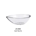 Detail view of a clear teardrop-shaped PC salad bowl showing dimensions 12.5x10.3x4cm - Small Teardrop Fruit Bowl (JD-2980) / 12.5*10.3*4cm