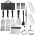 Complete stainless steel BBQ tool set with spatulas, tongs, and storage bag for grilling - 14-Piece Spatula Kit