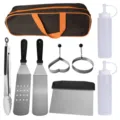 Complete 9-piece stainless steel griddle tool set with storage bag and squeeze bottles - 8-Piece Spatula Kit