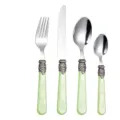 Europäisches Vintage Edelstahl-Besteckset mit hellgrünen Marmor-Acrylgriffen - Messer Gabel Löffel und Kleiner Löffel Set / 4-teiliges Set