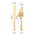 Gold embossed stainless steel cake knife and server set showing dimensions and weight - Cake Knife and Server Set / Gold