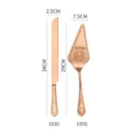 Rose gold embossed stainless steel cake knife and server set with dimensions - Cake Knife and Server Set / Rose Gold