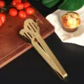 Premium golden stainless steel food tong for kitchen baking and outdoor BBQ serving - Claw Drainage Style (E)