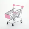 Mini pink metal shopping cart for creative desktop storage and food display - S / Pink