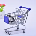 Mini cestino carrello della spesa in acciaio inox argento con manici blu per servizio creativo - Blu scuro