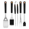 5-piece stainless steel BBQ tool set with spatula tongs fork and silicone oil brush - 5 Piece Set (Spatula/Fork/Tongs/Brush/Knife) / 5 Pieces Pack