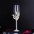Luxurious enamel crystal glass champagne flute featuring elegant swan relief decoration. - Swan Style (Single/Simple Pack)