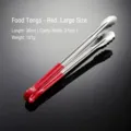 Professional red stainless steel food tongs with silicone grip, 36cm large BBQ serving tool. - 14" / Red