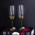 Luxurious enamel crystal champagne flutes featuring delicate lily of the valley relief. - Iris Style (Pair/Simple Pack)
